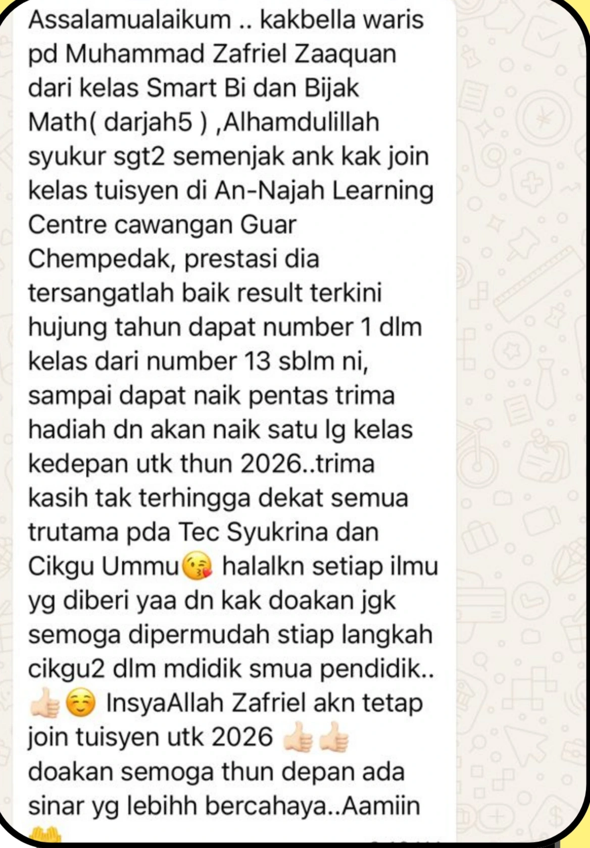 Tangkap layar asal maklum balas Waris Zafriel