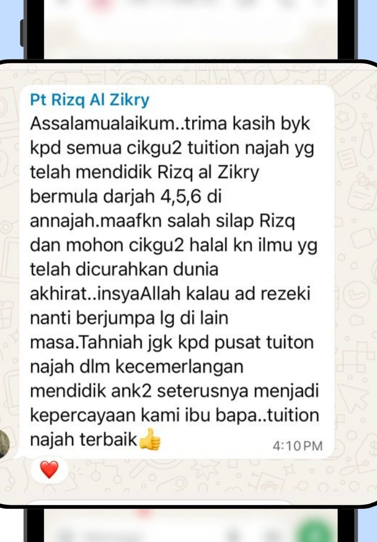 Tangkap layar asal maklum balas Waris Rizq