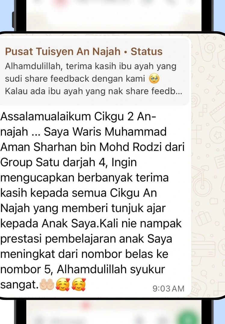 Tangkap layar asal maklum balas Waris Sharhan