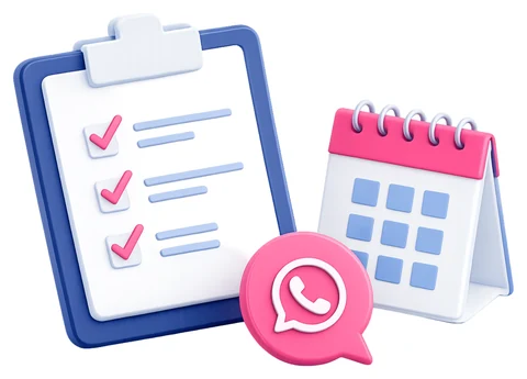 Ilustrasi borang pendaftaran, kalendar dan WhatsApp